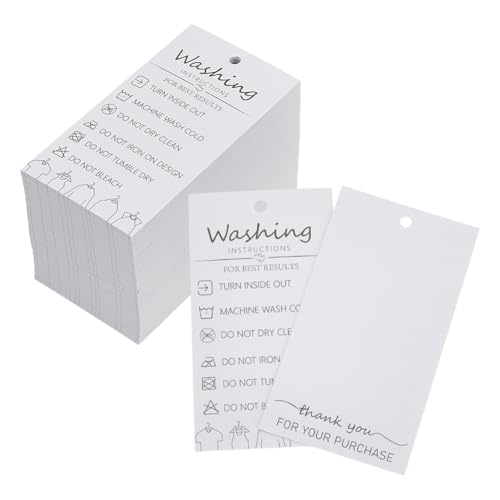 FINGERINSPIRE 160 Stück Handgefertigte Stoff Waschanleitung Hängeetiketten 89x50mm Weißes Papier Waschpreisschilder Materialpflegekarten Minimalistische Symboletiketten Gestrickt Steppdecken