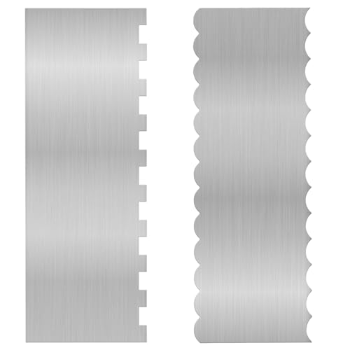 2 Pieces 8.7 Inche Stainless Steel Cake Scraper,Double Sided Patterned Edge Stripe Edge Smoother Decorating,Cake Decorating Comb Cake Scraper