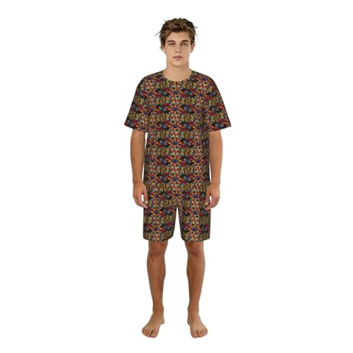 Pyjama 2 pièces court pour homme imprimé vitrail fleuri