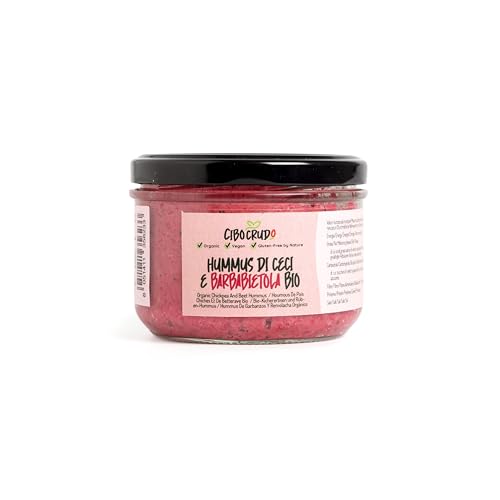Hummus de Garbanzos y Remolacha Ecológico - 220 gramos. A base de Garbanzos Semillas de Sésamo. Contiene Proteínas Fibras Vitaminas del Grupo B y Sales Minerales. Humus Índice Glucémico Bajo.