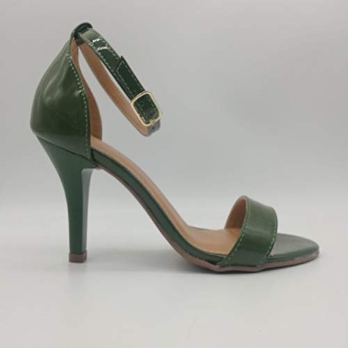 Sandália Sapatos Feminino Salto Alto Fino Conforto Macio Cor:Verniz Verde-FF;Tamanho:36