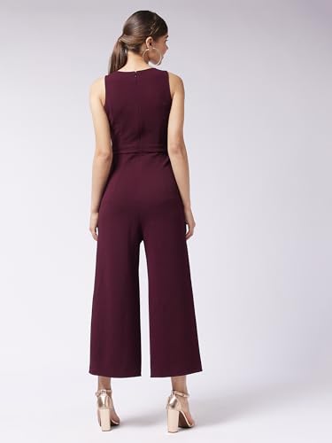 Image of Miss Chase Women's Halter Neck Sleeveless Solid Wide Leg Sequin Paneled Regular Length Jumpsuit