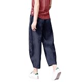 [AUSKY] リネン パンツ レディース サルエルパンツ 9分丈 ワイド 透けない 薄手 涼しい 体型カバー 綿麻 ゆったり 着瘦せ ポケット ウェストゴム お出かけ カジュアル 春 夏 秋