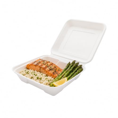 Restaurantware Bagasse Take Out Container Bagasse To Go Box Clamshell - Durable All Natural Premium Disposable Material - 32 oz - 9.4" - 100ct Box