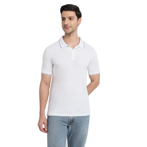 Image of Park Avenue Men Slim Fit Solid Pattern Cotton Polyester Blend Half Sleeve Polo Neck Casual T-Shirt