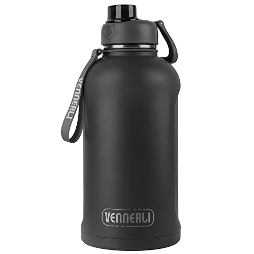 Insulated Water Bottles Stainless Steel Water Bottle BPA Free VENNERLI Double Wall Vacuum Thermos Water Bottle 2.2L/64oz Sports Water Bottles with Handle Leakproof Water Jugs for Outdoor or Indoor