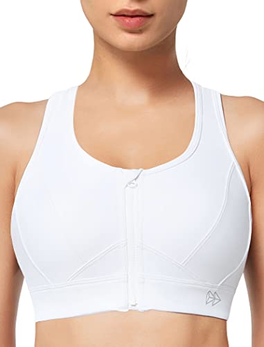 Yvette Zip Front Sports Bra - High Impact Sports Bras For Women Plus Size Workout Fitness Running,White #TOP19