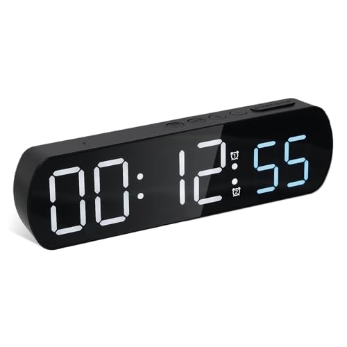 ueslwser Digital Alarm Clock with LED Temperature, Black Alarm Clock, Digital Wall Clock, USB Rechargeable Display for Bedroom Bedside Office Travel