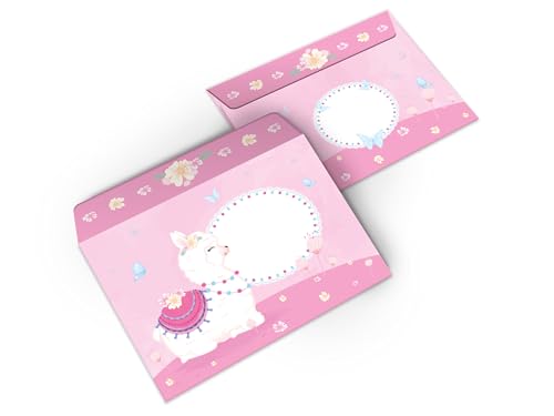 Briefpapier-Set A5 mit 2 Schreibblöcken und 25 Umschlägen für Mädchen Lama Alpaka rosa (1 Block bunt und 1 Block zum Ausmalen mit je 25 Blättern + 25 Briefumschläge)