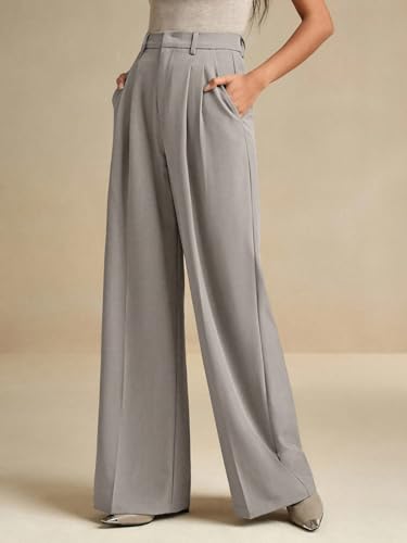 Image of KOTTY Women's High Waist Solid Color Hook and Bar Wide Leg Trousers Loose Comfort Trouser with Pockets