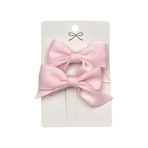 SEVENHEAD Bow Hair Clips Pink 1 Pair 2.16 inch Baby Fully Covered Barrettes Solid Color Grosgrain Ribbon Accessories for Baby Girls Infants and Toddlers Cover