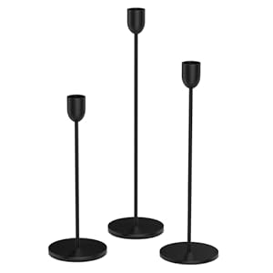 ChefBee Black Tall Candle Candlestick Holder, 3PCS Taper Pillar Candle Sticks Stand Holders Decor, Centerpiece Dining Table Wedding Festive Fireplace Mantle Vintage Room Decorations, Housewarming Gift
