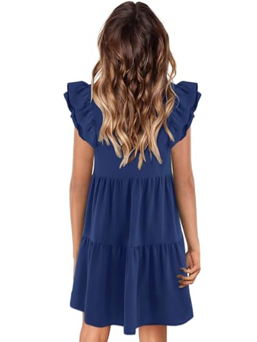 Zwurew Summer Babydoll Dresses for Women 2025 Cute Ruffle Cap Sleeve V-Neck Flowy Swing Mini Dress Sundress2