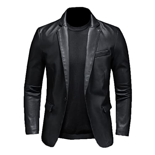 Jegsnoe Autumn Men's Leather Jacket Faux Leather Jacket Slim-Fit Men Leather Blazer Black 4XL