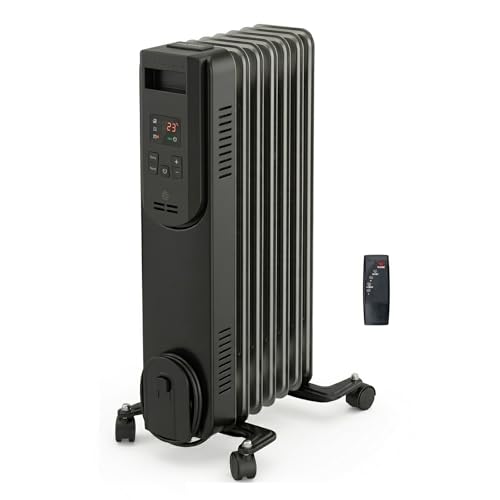 Comfort Zone 1500W Digital Oil-Filled Radiator Heater – Portable Electric Space Heater with Remote, 12H Timer & 360° Swivel Wheels – Silent Radiant Heat with Adjustable Thermostat – Black