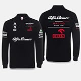 アルファロメオチームf1レーシングスーツ春秋ラペルポロシャツカジュアルメンズ長袖ポロシャツ(M,黒)