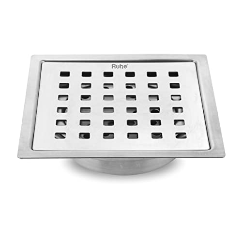Image of Ruhe Pearl Square Flat Cut Floor Drain, 6 x 6 Inches | 304-Grade Floor Drainer with Cockroach Trap Floor Drainer for Bathroom, Balcony