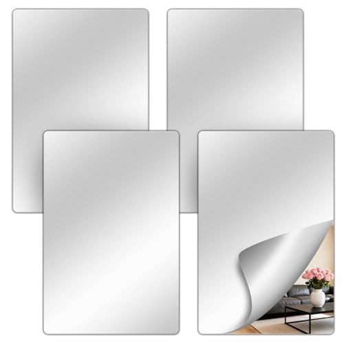4 Piezas Espejos Pegatinas, 30 x 20 cm Hojas de Espejo Adhesivo Flexibles, Películas Espejo de Pared Espejo Adhesivo de Pared Adecuado para Escuelas, Dormitorios, Baños