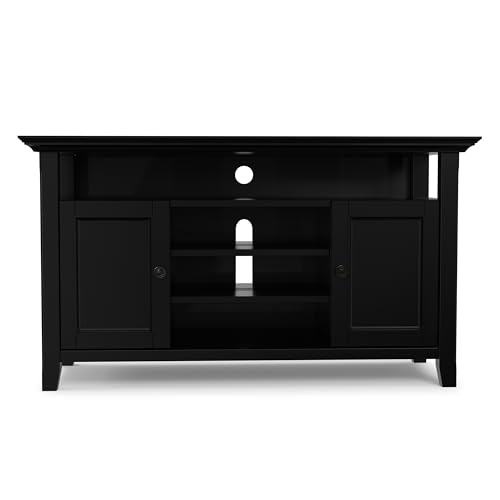 Image of SIMPLIHOME Amherst 54 inch Wide Solid Wood TV Stand in Black