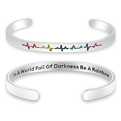 UJIMS LGBT Gay Pride Gift Rainbow Heart Cuff Bracelet In A World Full Of Darkness Be A Rainbow Gay Couple Pride Month Gift