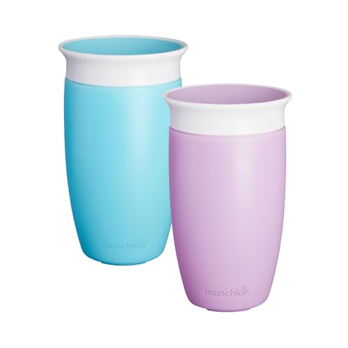 Munchkin Miracle 360 Baby-Trinkbecher| Freiflie&szlig;ender Trinklernbecher f&uuml;r Kleinkinder | Trainer-Becher | BPA-frei | Auslaufsicher | Trinkflasche mit Griffen | 12m+ | 296 ml | 2er-Pack | Blau/Lila
