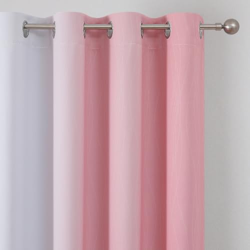 Image of Estelar Textiler Pink and Greyish White Ombre Blackout Curtains 54 Inch Long for Kids Bedroom, Room Darkening Thermal Insulated Grommet Gradient Window Drapes for Living Room /Nursery, 52Wx54L,2 Panels