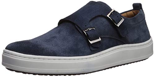 Brothers United Mens Leather Luxury Double Monk Slip on Sneaker Loafer, Jeans Blue Suede, 10.5 M US