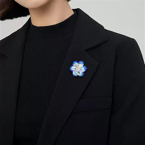 Image of Elegant Rhinestone Flower Brooch Pin for Women Handmade Shiny Crystal Snowflake Cherry Blossom Brooches Lapel Pins Dress Accessories Anniversary Wedding Jewelry