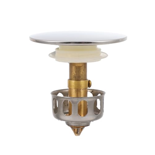 TEHAUX Sink Drain Filter with Bounce Core Water Stopper Universal Pop-up Basin Drain Strainer for Bathroom Sink and Bathtub Anti-Clog Hair Catcher Plug with Gasket Rust and Leak Resistant 2.44 Inch