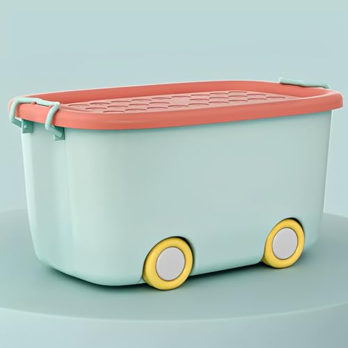 Image of JD FRESH 25 Litre Rolling Toy Storage Box /Colorful Car-Shaped Kids Toy Storage Organizer /Large Size Plastic Storage Box with Wheels & Handle /Stackable Storage Container Box (Pack of 1, Green)