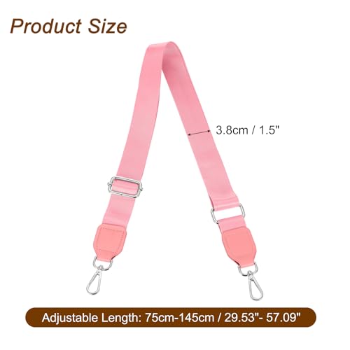 Image of uxcell Wide Shoulder Strap, 3.8cm Adjustable Purse Strap Replacement Crossbody Strap for Shoulder Bag Handbag, Pink, Silver Square Mouth Buckle