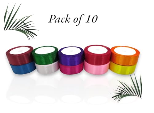Image of Craft and Toys Satin Ribbon for Decoration, Gift Wrapping, and Other Multi-Purpose Use (Pack of 10), Colour:- Multi 9 metres Approx (10 Pcs Satin Ribbon)