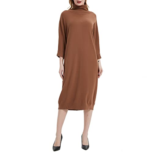 Women's Crew Neck Long Sleeve Over Knee Length Pullover Loose Oversized Bodycon Sweater Dress