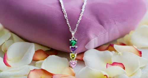 Custom Birthstone Necklace for Women, 925 Sterling Silver Personalized 1 2 3 4 Hearts for Mother's Day Anniversary Birthday, Sterling Silver Chain 17" + 2" Extender2