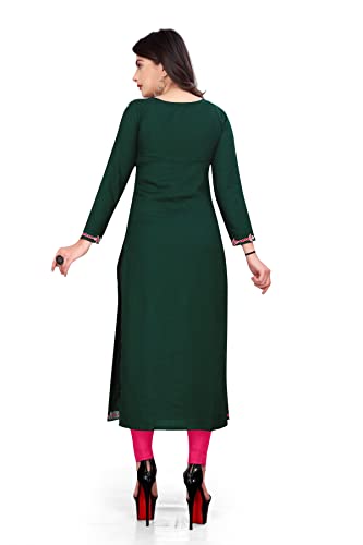 Image of Women's Rayon Embroidered Straight Kurti Under 499 Designer Attractive Look Women's Kurta