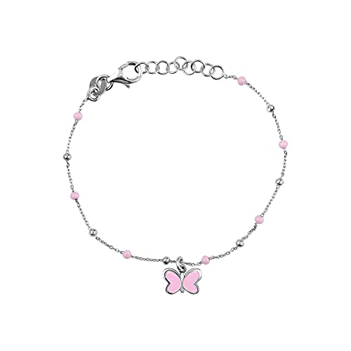Image of UNICORNJ Sterling Silver Kids Bracelet for Girls Heart Butterfly Charm Enamel Hand Painted | Made in Italy | Bead Chain 6.25 inch