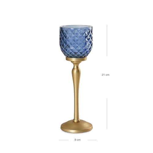 Image of Pure Home Blue Diamond Cut Hurricane - Small | Size: 9X9X21CM | Premium Hurricanes for Home Decor | Table Top & Shelf Decor Showpiece | Ideal for Diwali & Festive Gifting | Perfect for Living | Pack of 1