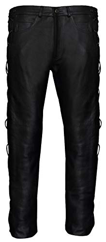 Infinity Leather Jeans Motard en Cuir de Vachette Noir avec Lacets 42 Cover