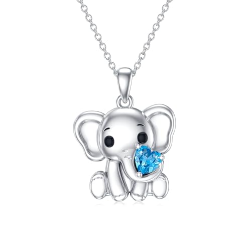 Elephant Necklace for Women 925 Sterling Silver Gemstone Birthstone Pendant Necklace
