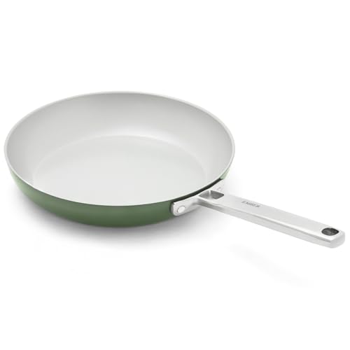Image of Ember Cookware Arcilla Ceramic Frying Pan 24cm | Non Stick Induction Cookware | Non Toxic Pan | ISI Certified | Ceramic Fry Pan for Cooking | Steel Handle | 5-Year Warranty | Green