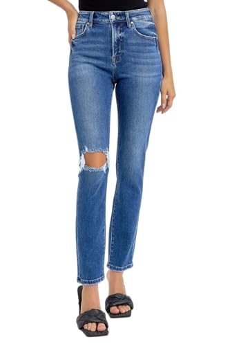 Risen Women's High Rise Ankle Skinny Knee Distressed Jeans