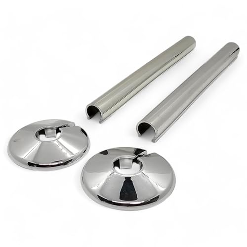 Duraplast UK™ CLICKIT Pipe Tail Kit - Chrome Effect Radiator Pipe Collar & Shroud Kit - Easy Snap-On Design, Durable & Heat Resistant - Covers Unsightly Radiator Tails for a Professional Finish