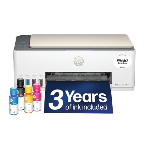 HP Smart Tank 5107 All in One Printer | Perfect for Home | Colour | Wireless | Print Scan Copy | Refillable | Includes up to 3 Years of Ink | Smart Buttons | Easy Setup | Reliable Wi-Fi