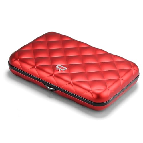 ÖGON -DESIGNS- Porte-Cartes pour Femme, en Aluminium Rigide Effet matelassé, Protection RFID Contre la fraude et la démagnétisation, Portefeuille Compact, modèle Lady Case Helsinki (Aluminium Red)