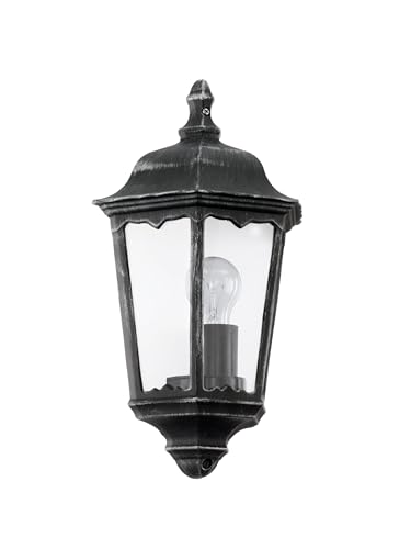 Eglo Navedo Lampada da Parete per Esterni a 1 Luce, Attacco E27. IP44. in Alluminio e Vetro, Nero/Argento Patina