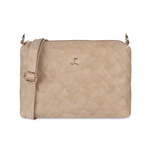 Mochi Women's Beige Faux Leather Quilted Sling Bag with Adjustable Strap (66-7354)