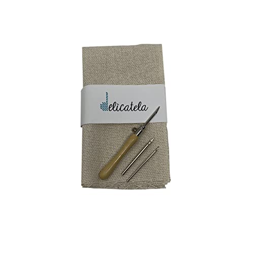 Punch Needle kit para bordado mágico | Tela monk cloth de 38cm x 38cm y aguja agustable de punch needle | Dos tamaños a escoger | de Delicatela (AGUJA 2,0/2,5/3,0 mm (Lana fina))