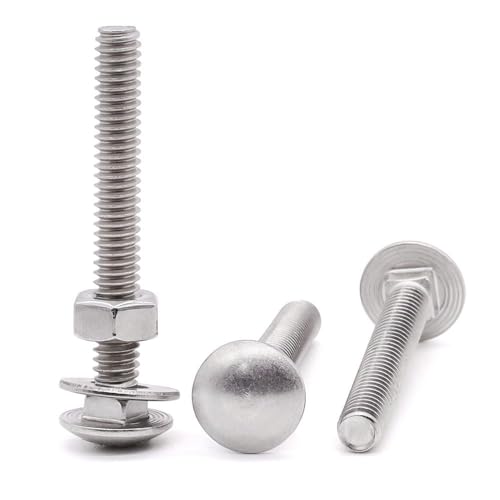 Image of (4 Sets) M12-1.75 x 75mm Stainless Steel Carriage Bolts Screws Kits, Round Head Square Neck Screws, Hex Nuts & Flat Washers, 304 Stainless Steel 18 /8, Full Thread