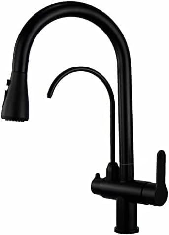 Grifo purificador de agua con rociador extraíble de 2 modos y doble manija moderna