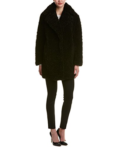 kensie Women's Faux Fur Teddy Notch Collar Coat, Black, L